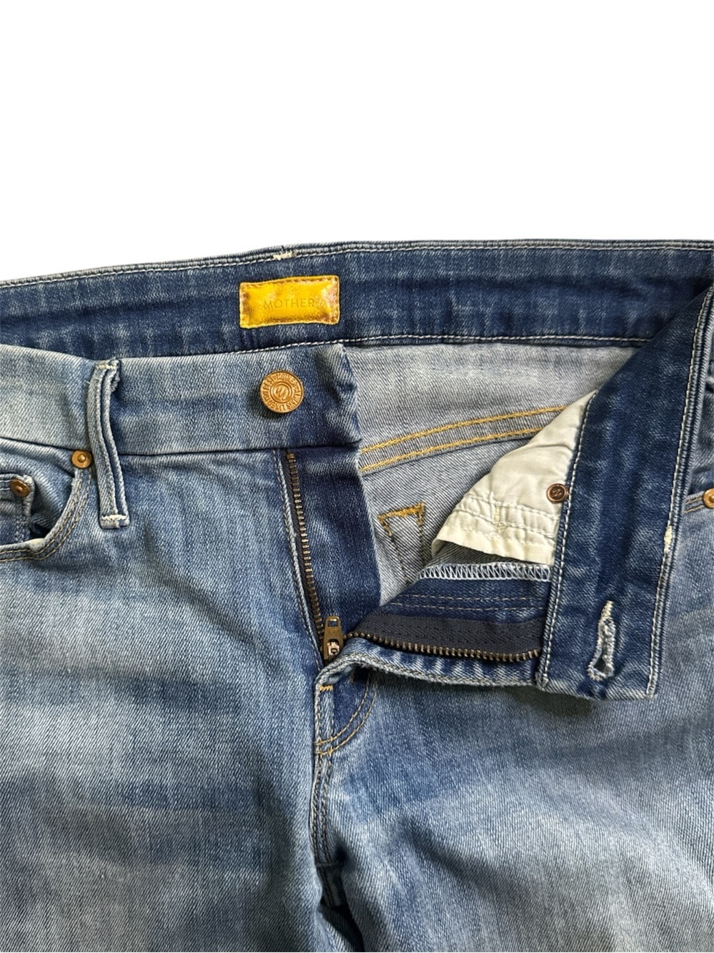 MOTHER Denim Frayed Hem Skinny Straight Jeans Medium Wash Size - Picture 4 of 9